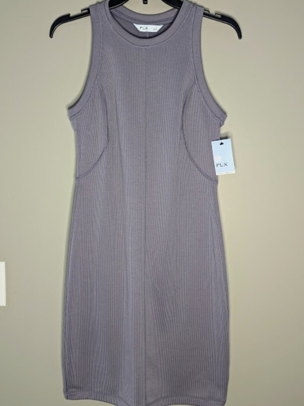 FLX Ribbed Midi Dress Womens Small Mauve Sand NWT Sleeveless Bodycon
